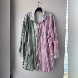 Victoria's Secret Green and Pink Striped Pajama Shirt XXL